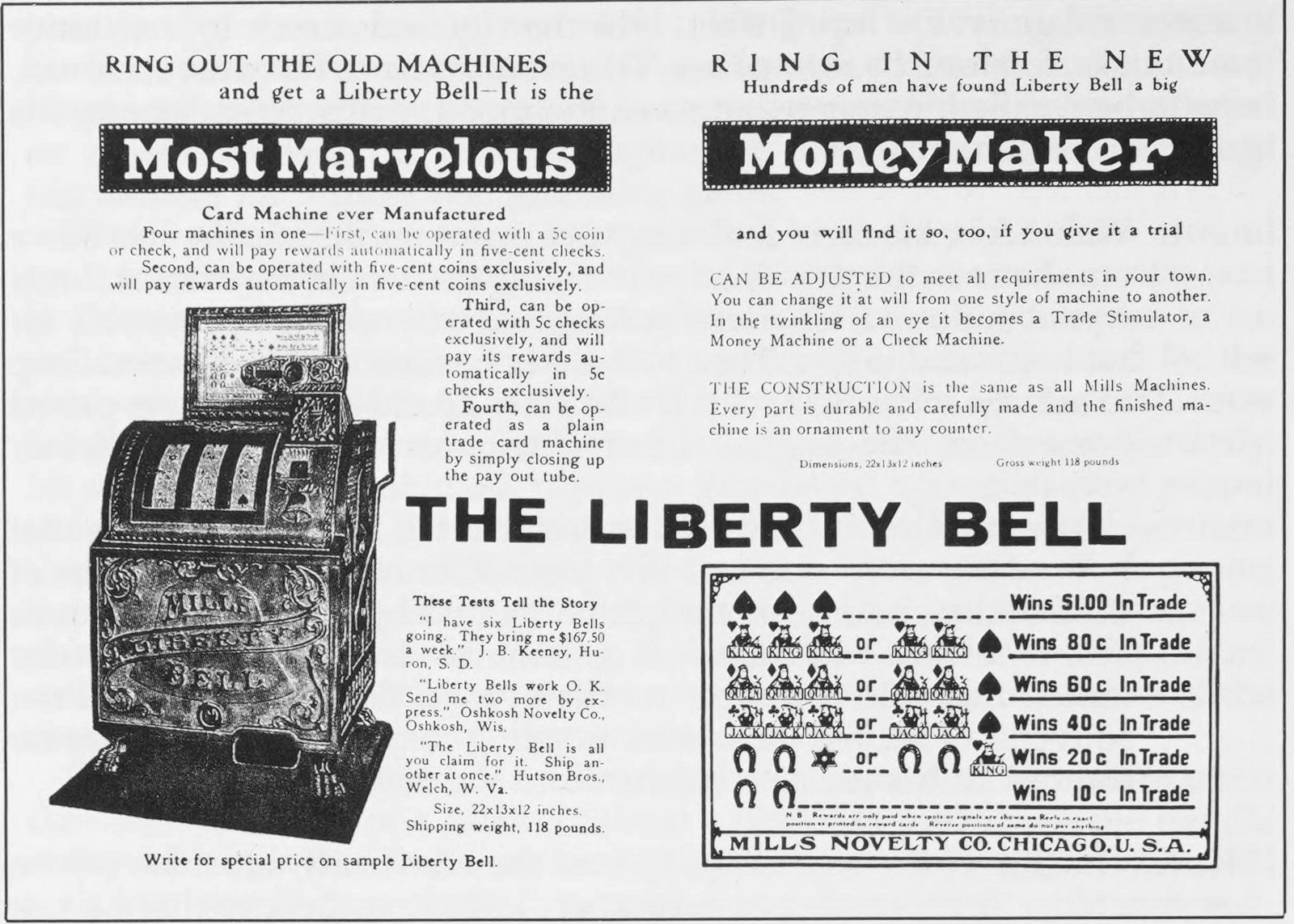 Mills Novelty Co. advert for the Liberty Bell (1909)