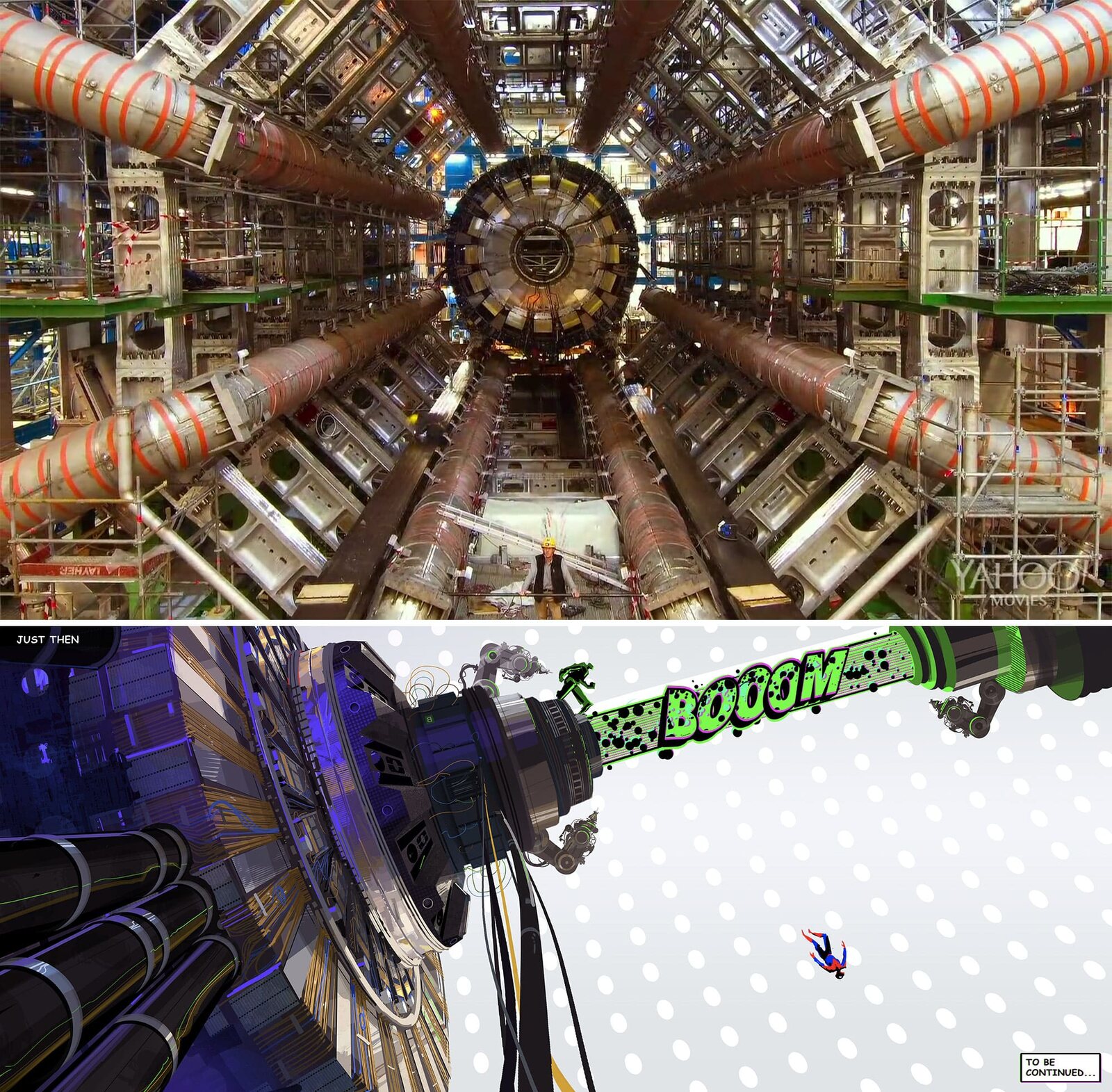 Spider-Verse: the collider, with a comic sound effect