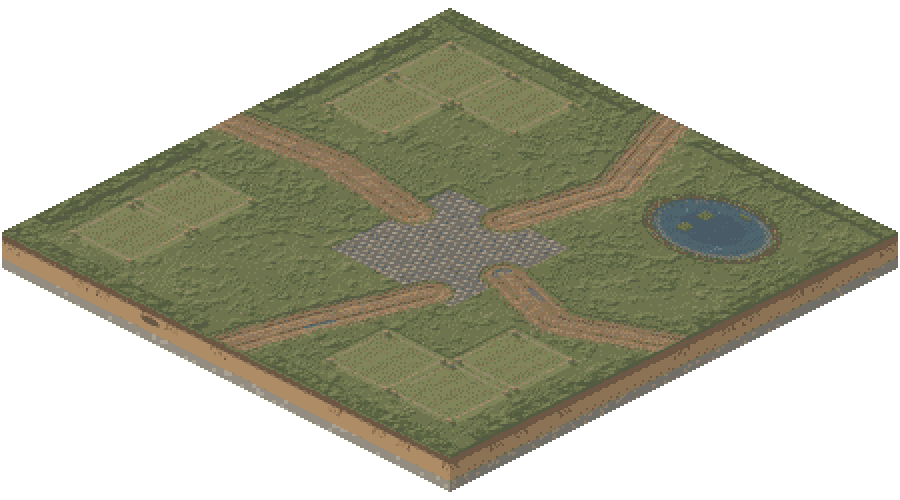 board_vale_01.png: a region board (the Vale): the diorama, its cut-away front faces, the muted turf.