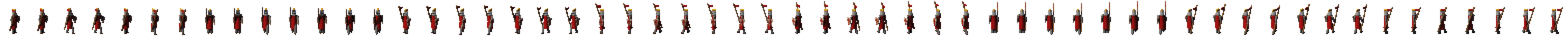 hero_knight.png: the knight-errant's strip (8 facings, stand + walk): gules surcoat, lance.
